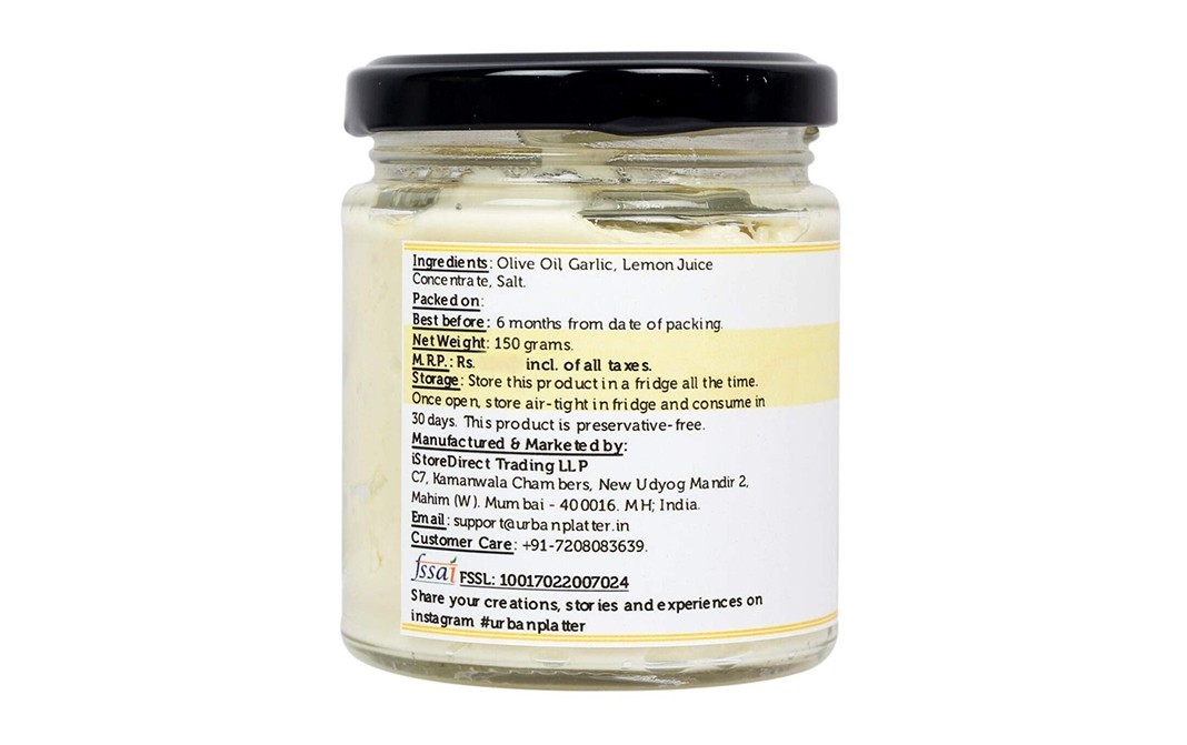 Urban Platter Vegan Lebanese Toum Garlic   Glass Jar  150 grams
